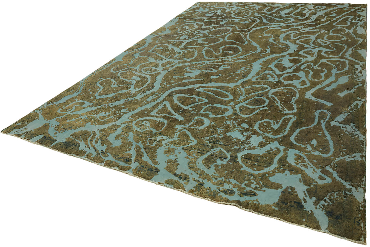 Zelko Kahverengi Soyut Desenli Overdyed El Dokuma Halı 289x415 cm – doku yakın çekim