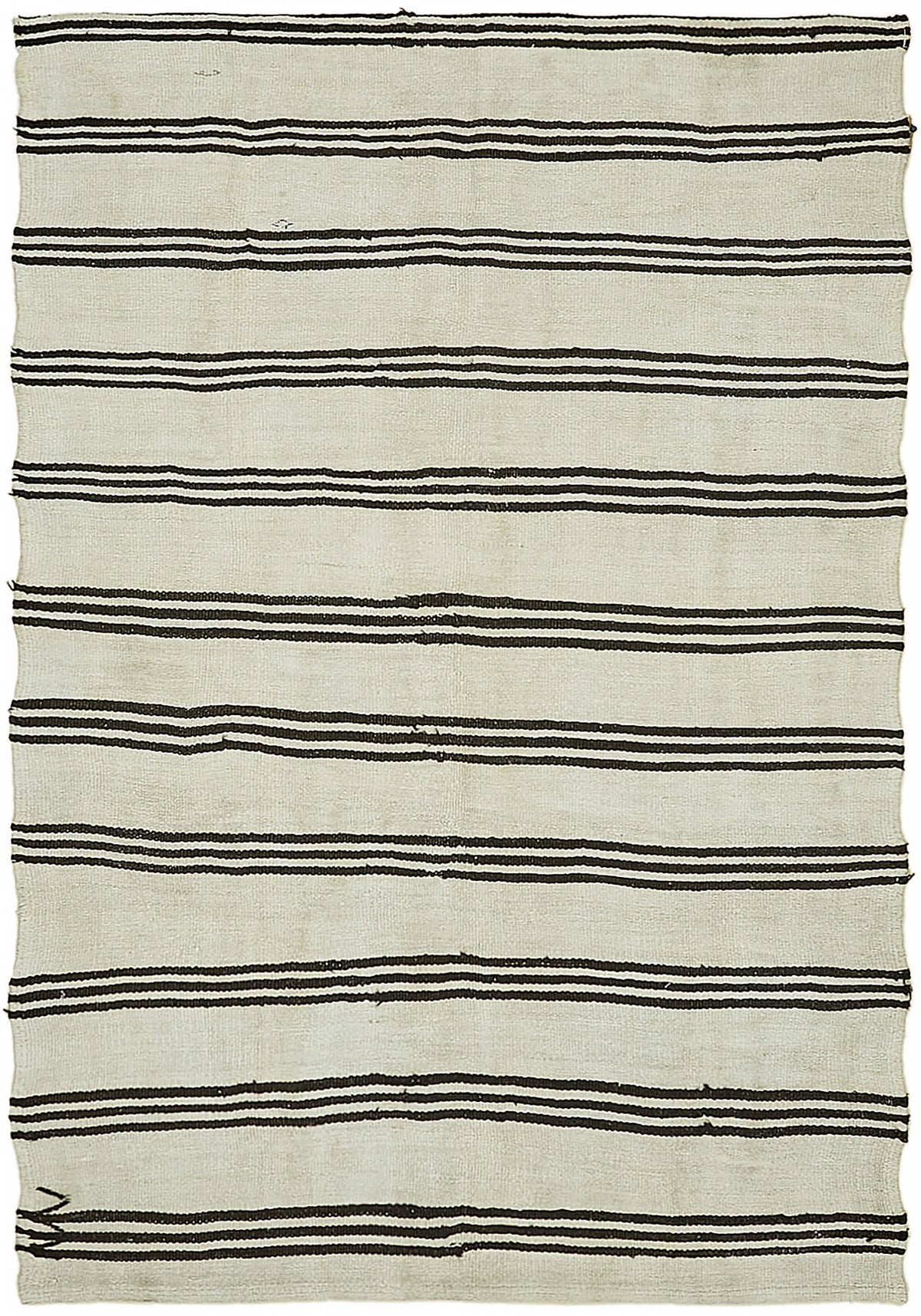 Nosava El Dokuma Kenevir Halı, Ekru ve Siyah Çizgili 160x230 cm