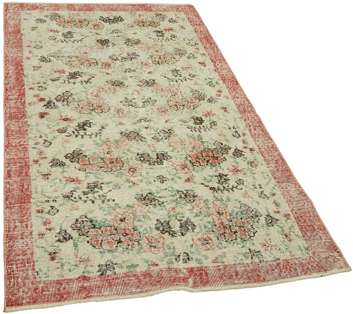 Tavik Vintage Kırmızı Bej Çiçek Desenli Eskitme Halı 109x188 cm – genel görünüm