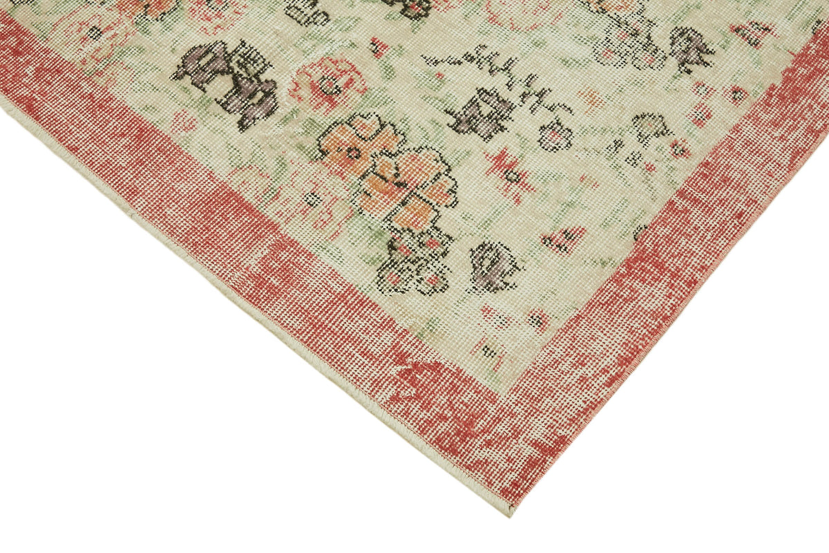 Tavik Vintage Kırmızı Bej Çiçek Desenli Eskitme Halı 109x188 cm – detay görünümü