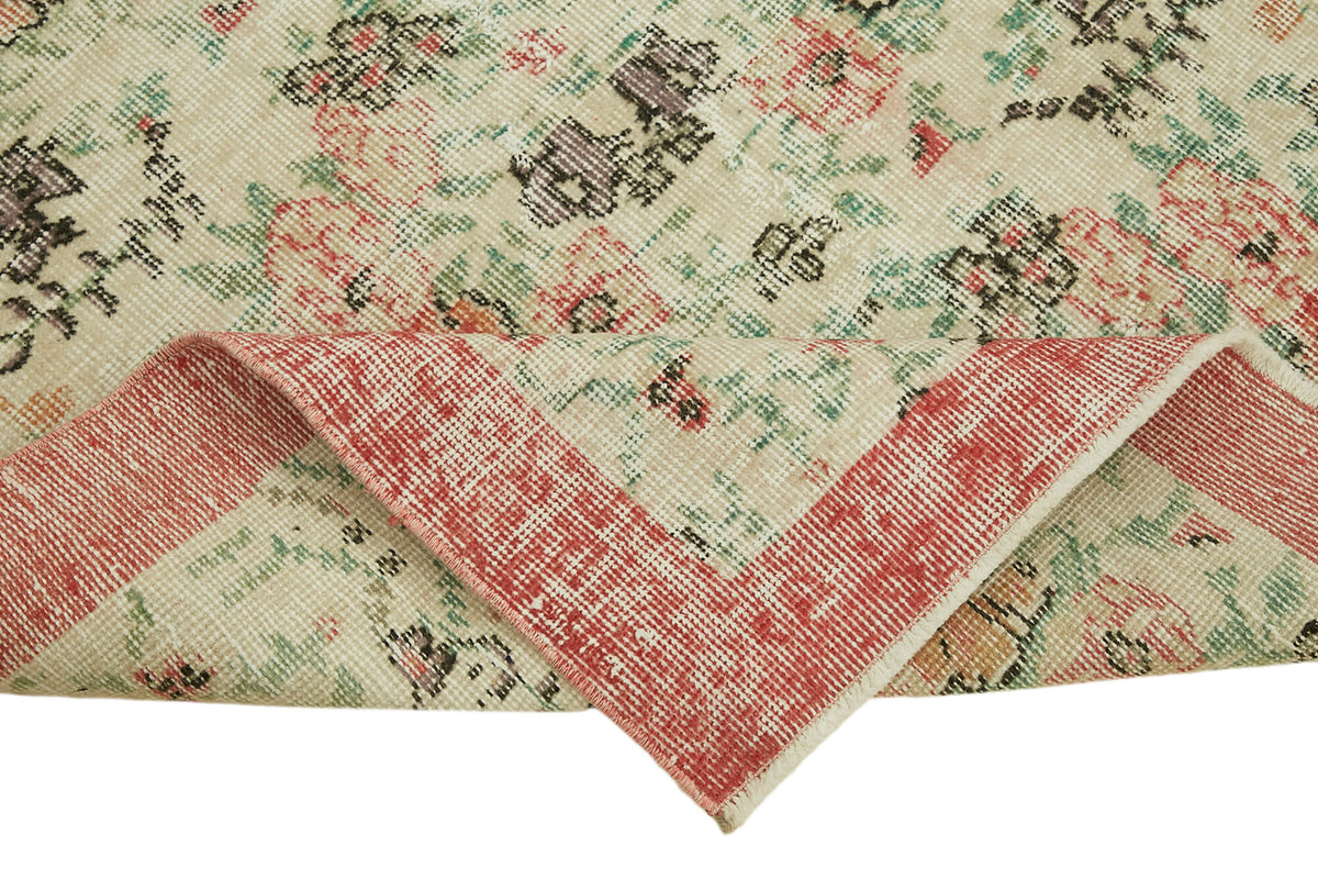 Tavik Vintage Kırmızı Bej Çiçek Desenli Eskitme Halı 109x188 cm – kenar detayı