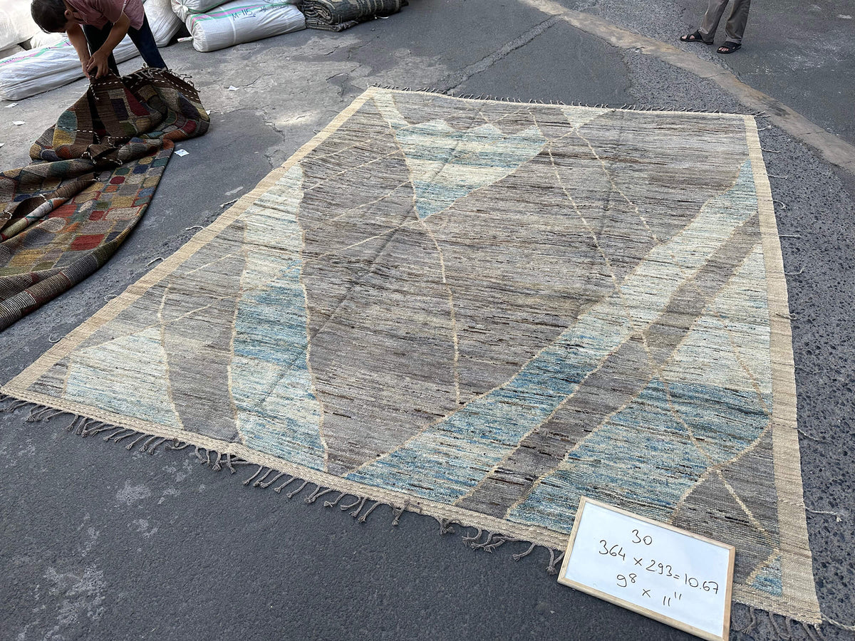 Dromar Gri Mavi Geometrik Modern El Dokuma Halı 293x364 cm