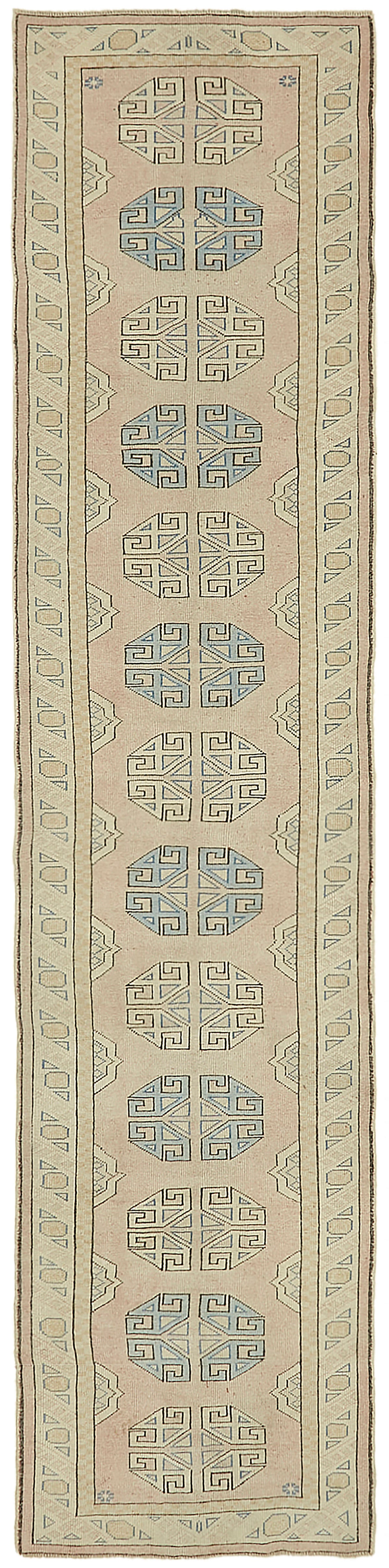 Kovena Madalyon Desenli Bej Pembe El Dokuma Yolluk 100x413 cm