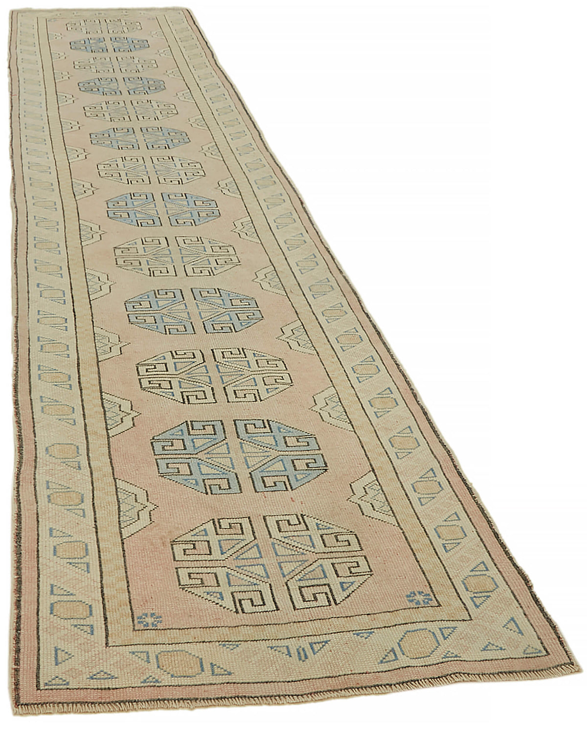 Kovena Madalyon Desenli Bej Pembe El Dokuma Yolluk 100x413 cm – genel görünüm