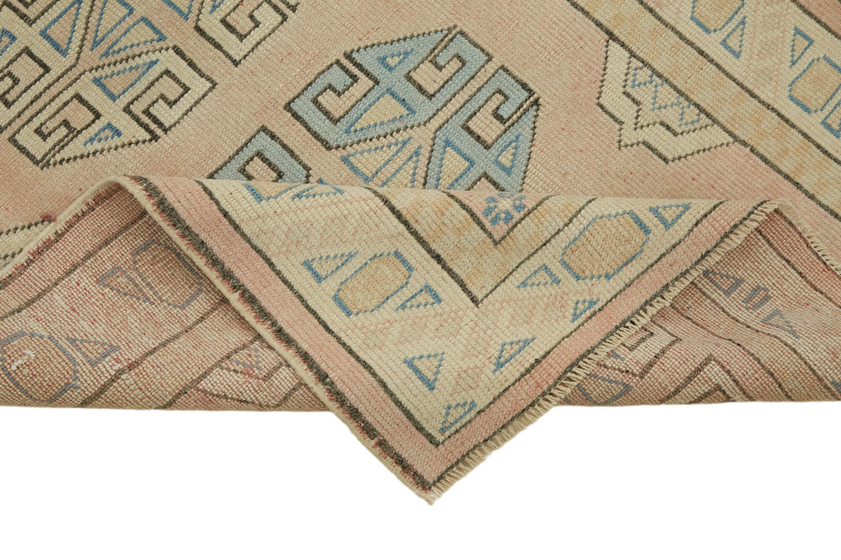 Kovena Madalyon Desenli Bej Pembe El Dokuma Yolluk 100x413 cm – kenar detayı