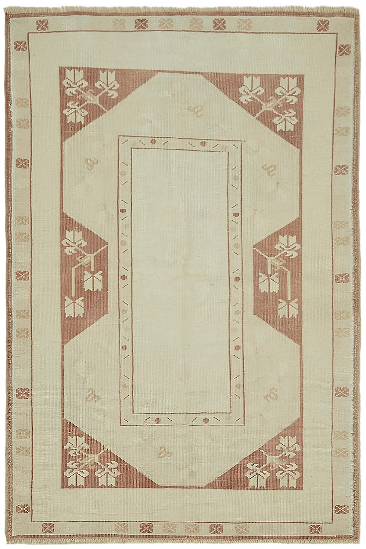 Gekro Geometrik Desenli Bej ve Kırmızı Dokuma Halı 117x176 cm 45043