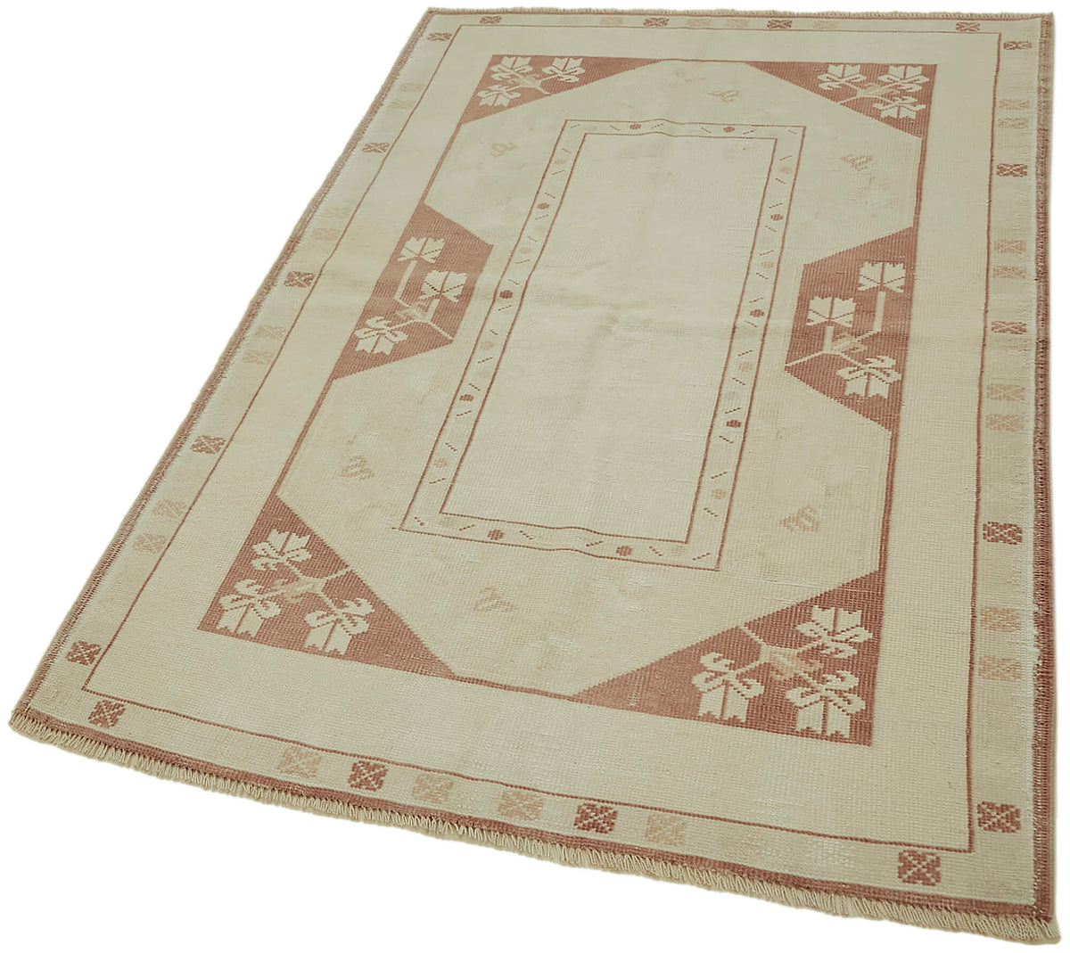 Gekro Geometrik Desenli Bej ve Kırmızı Dokuma Halı 117x176 cm 45043 – doku yakın çekim