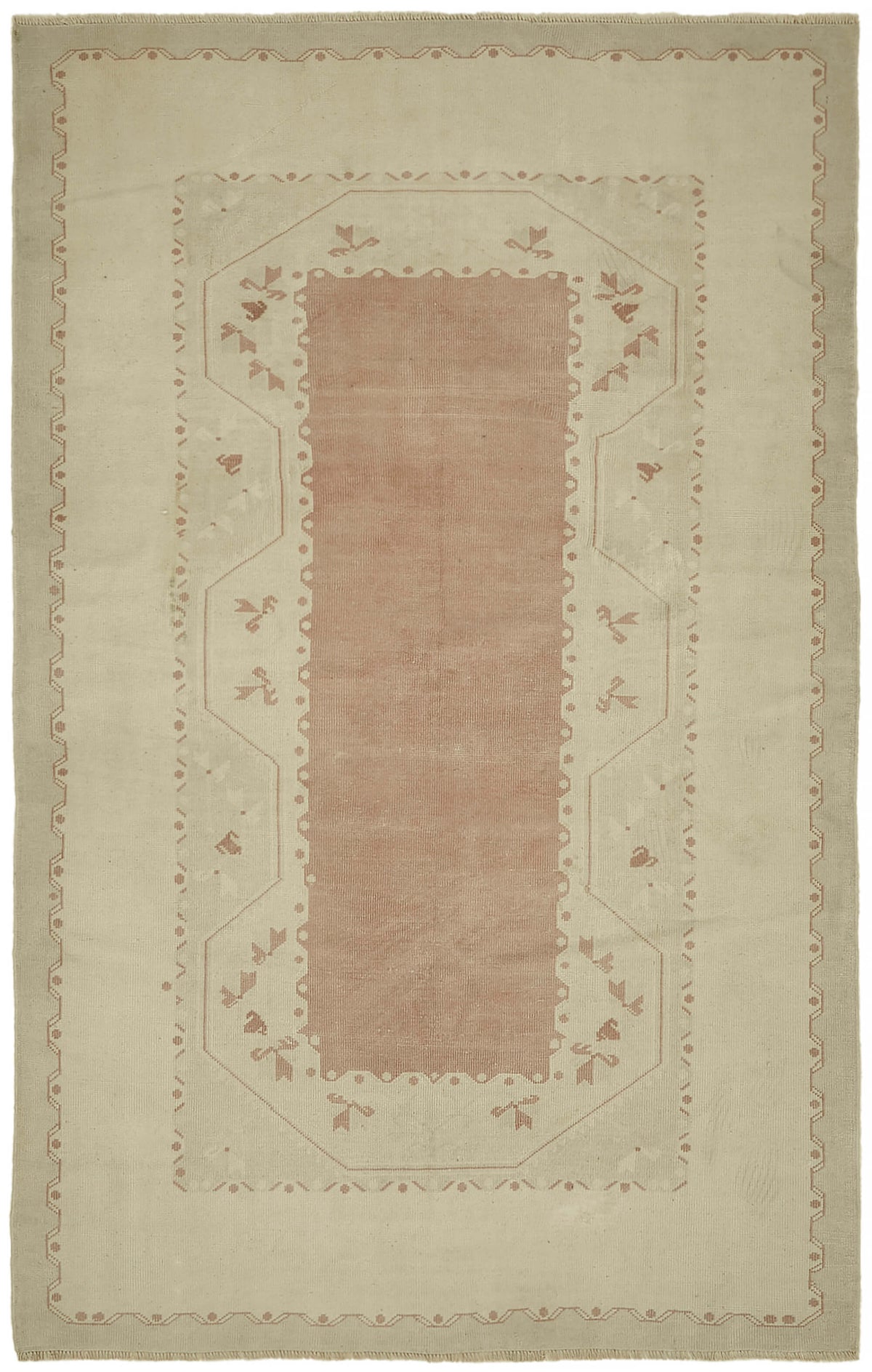 Kavale Bej Modern Halı Geometrik Desenli Yün ve Pamuk 166x264 cm