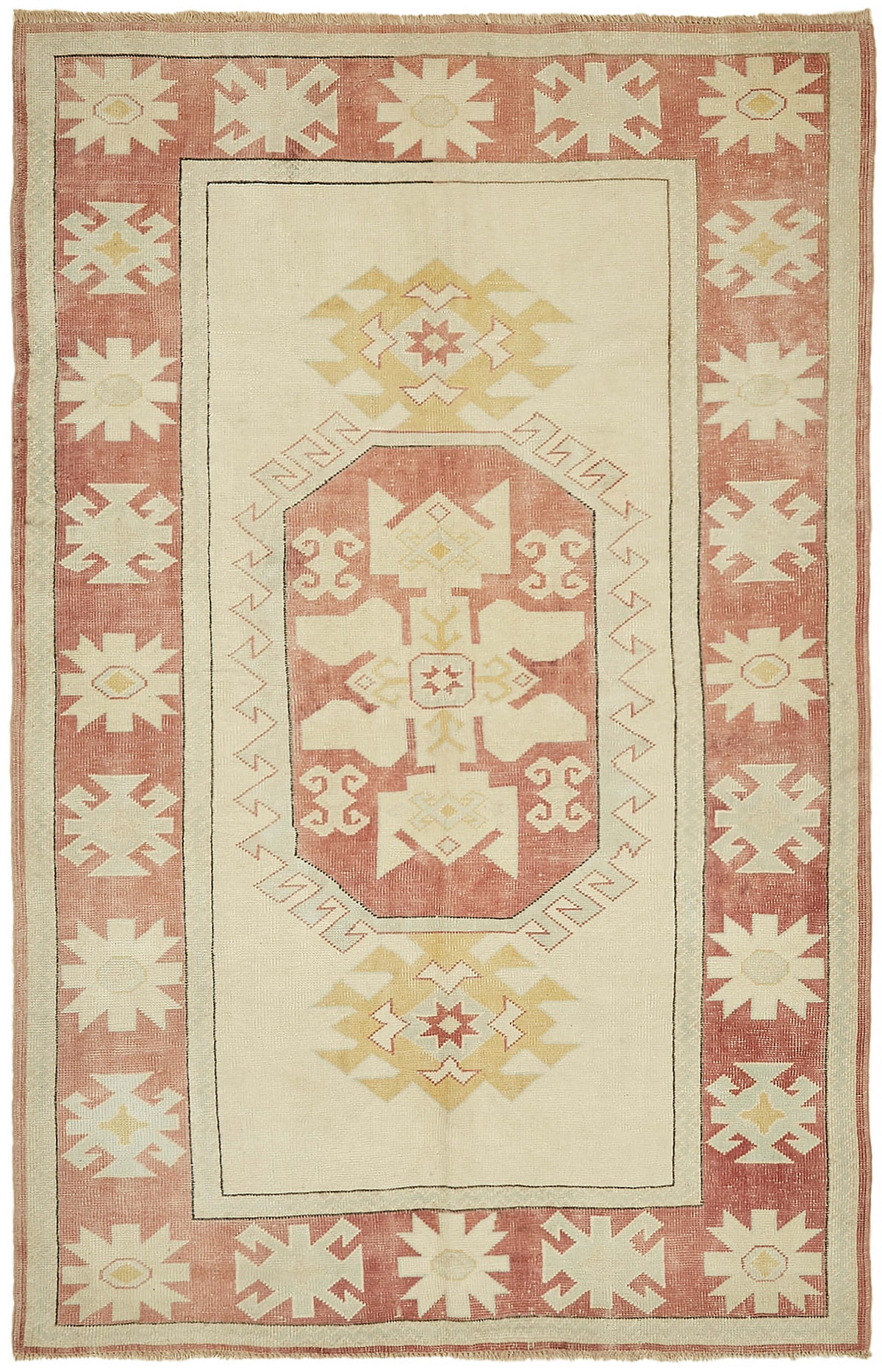 Kavale Kırmızı Etnik Halı Bej Zeminli El Dokuma 162x244 cm