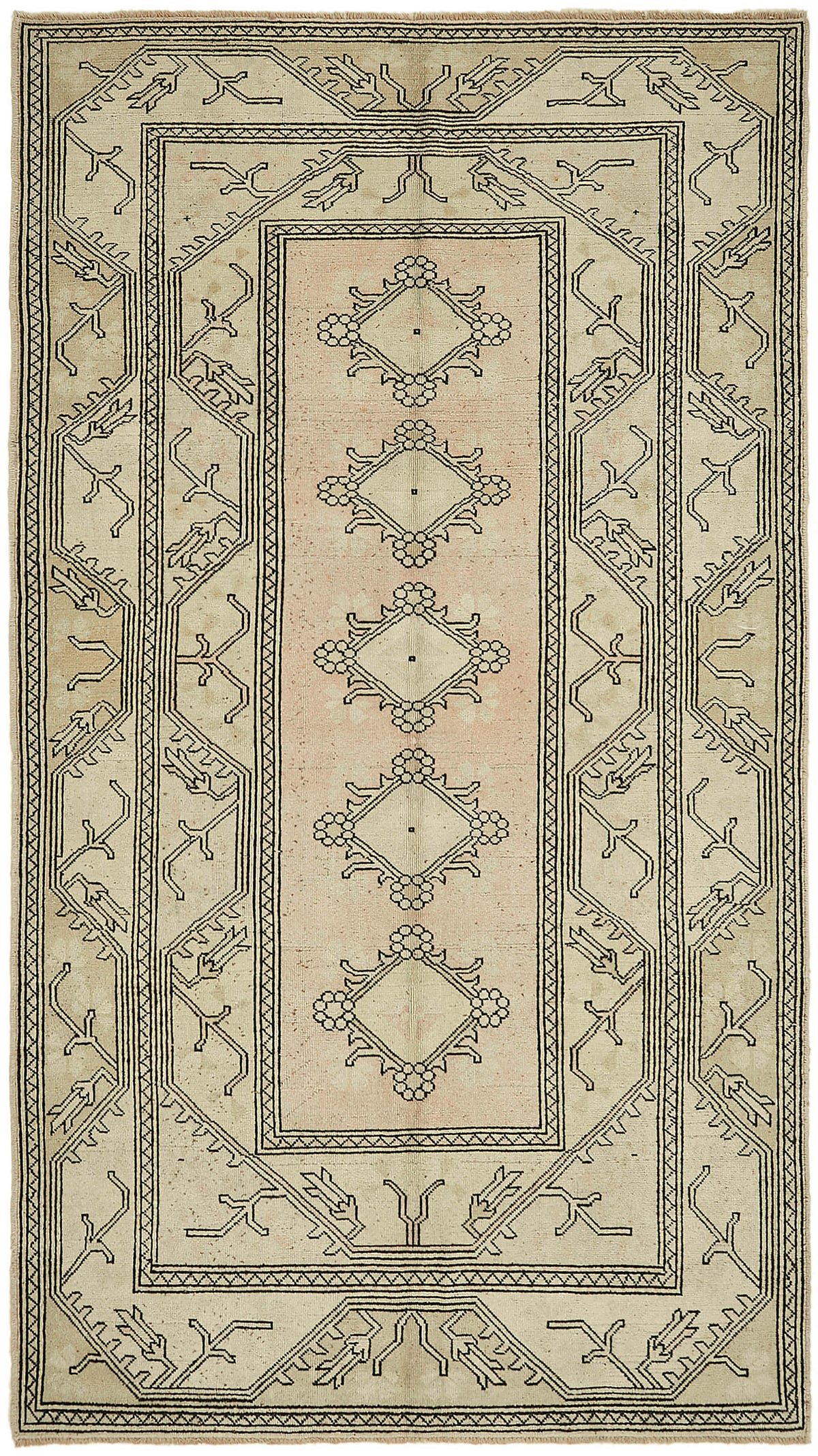 Kavale Vintage Bej Kahverengi Geometrik El Dokuma Halı 164x290 cm