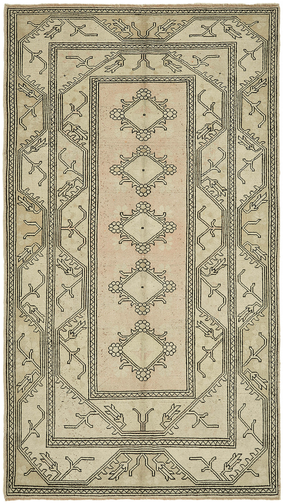 Alfombra vintage Kavale beige y marrón, tejida a mano con diseño geométrico 164x290 cm