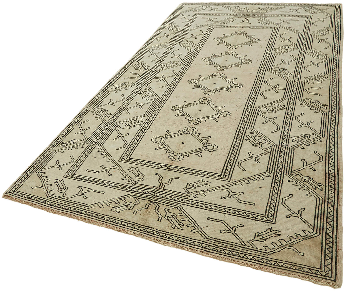 Kavale Vintage Bej Kahverengi Geometrik El Dokuma Halı 164x290 cm – doku yakın çekim