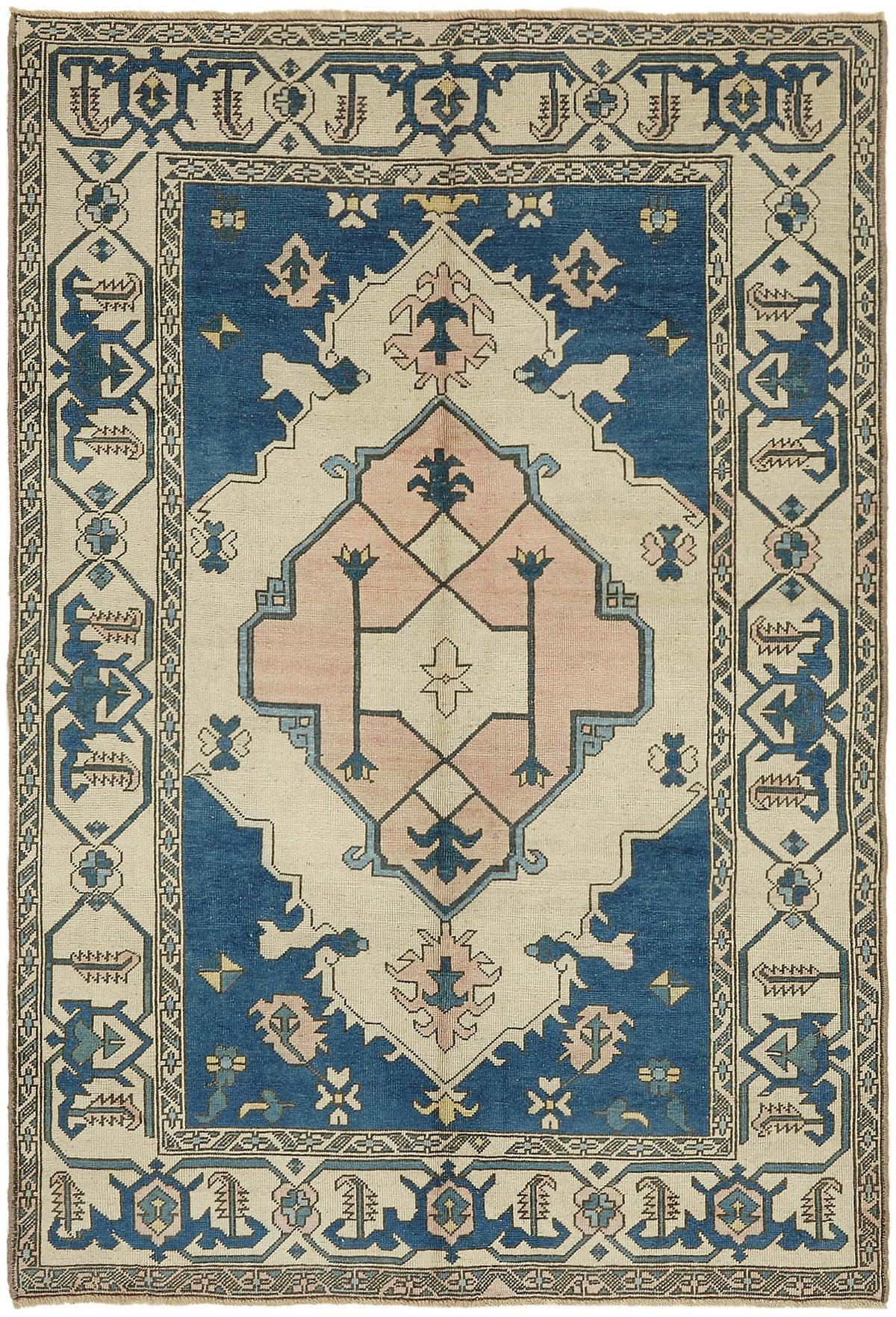Kavale Lacivert Bej Halı Geometrik Desenli Vintage 192x280 cm
