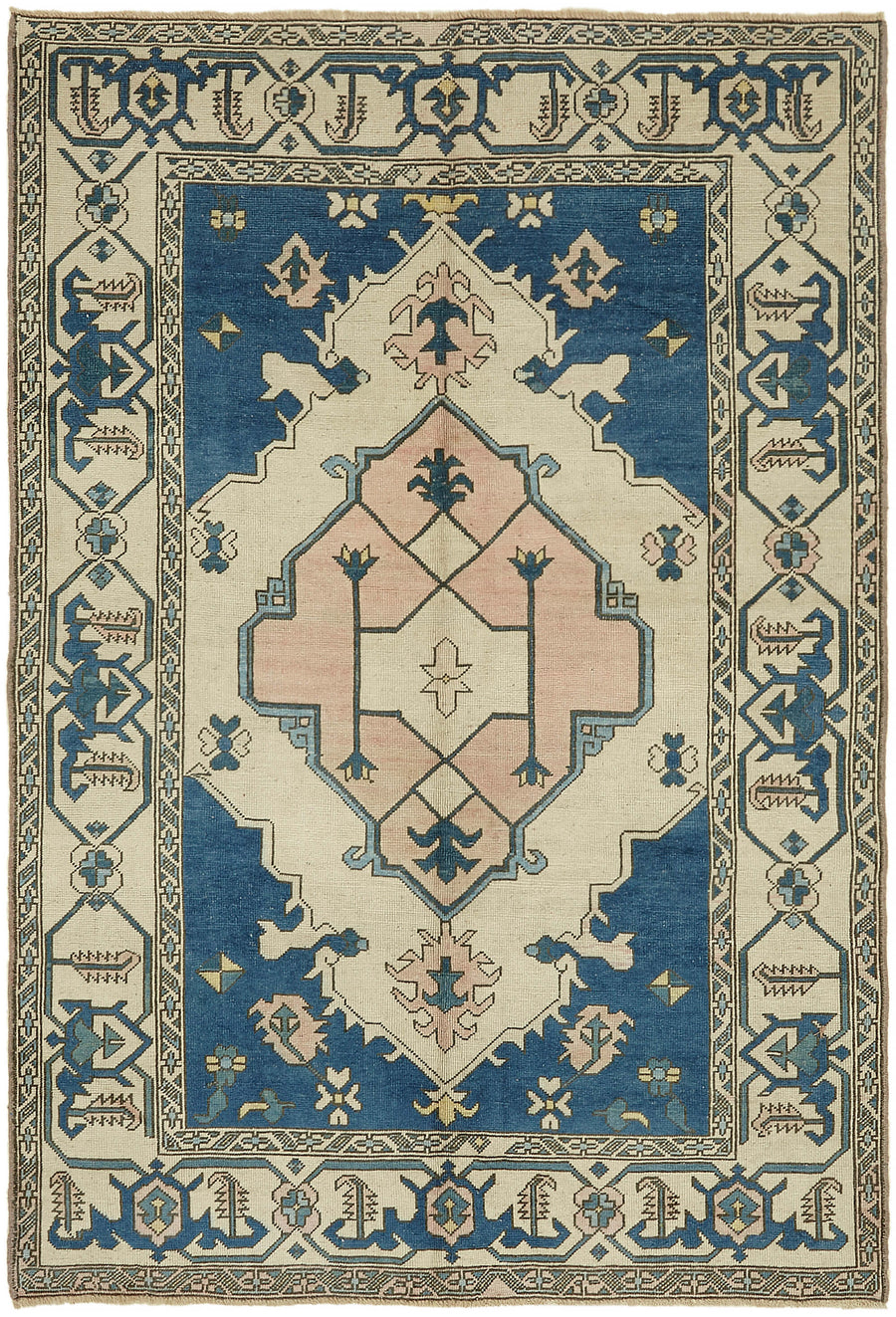 Kavale Lacivert Bej Halı Geometrik Desenli Vintage 192x280 cm