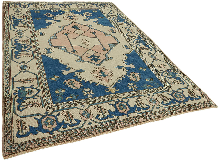 Kavale Lacivert Bej Halı Geometrik Desenli Vintage 192x280 cm – genel görünüm