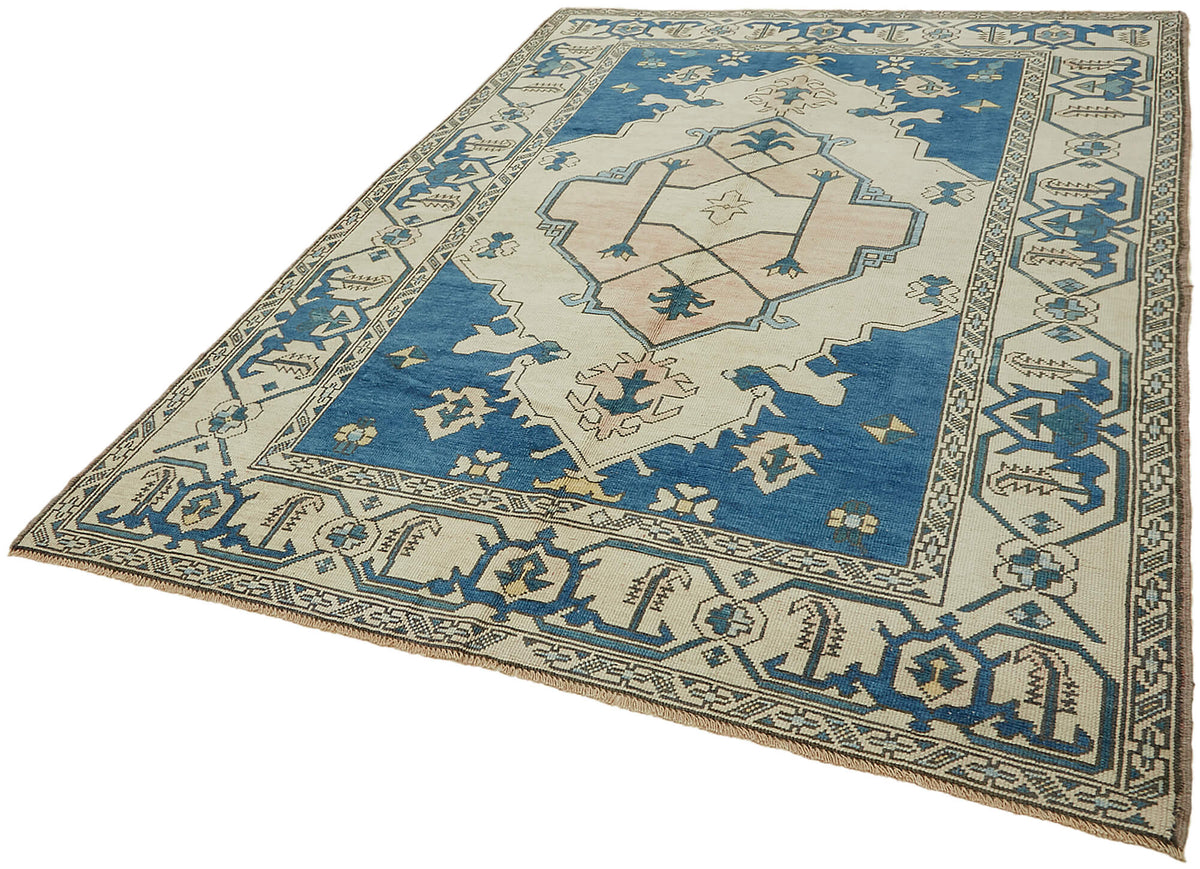 Kavale Lacivert Bej Halı Geometrik Desenli Vintage 192x280 cm – doku yakın çekim