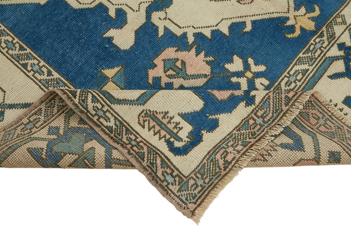 Kavale Lacivert Bej Halı Geometrik Desenli Vintage 192x280 cm – kenar detayı