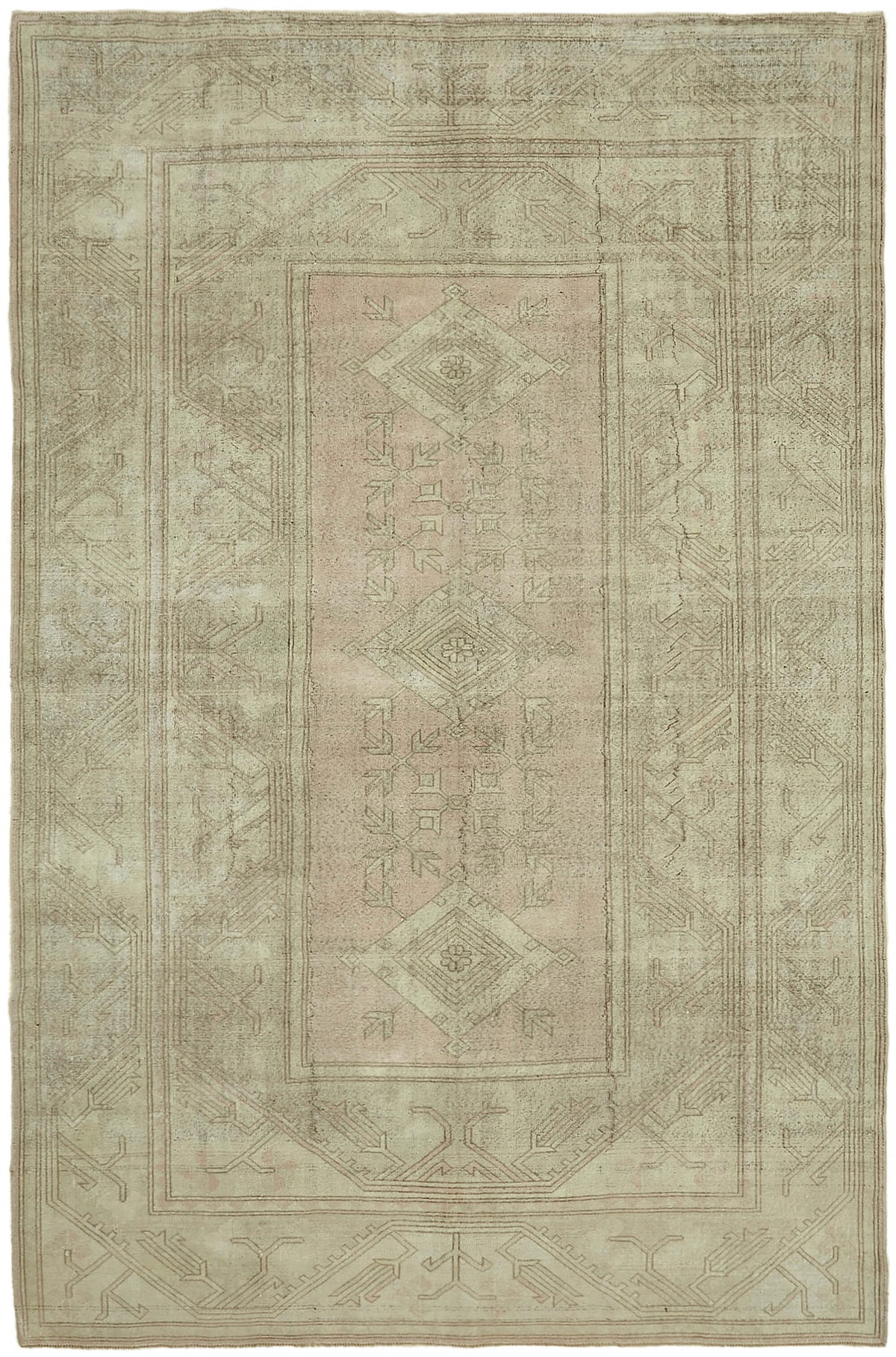 Rusvo Bej Pembe Geometrik Desenli Modern Pamuk Yün El Dokuma Halı 250x376 cm