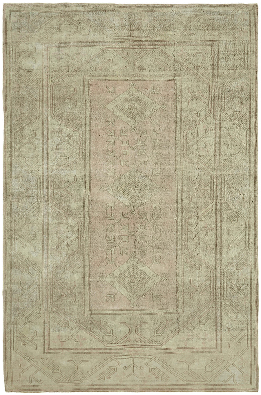 Rusvo Bej Pembe Geometrik Desenli Modern Pamuk Yün El Dokuma Halı 250x376 cm