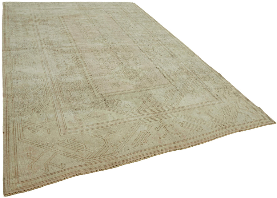 Rusvo Bej Pembe Geometrik Desenli Modern Pamuk Yün El Dokuma Halı 250x376 cm – genel görünüm