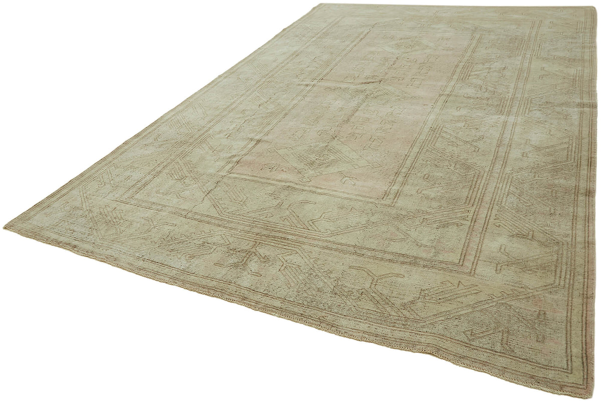Rusvo Bej Pembe Geometrik Desenli Modern Pamuk Yün El Dokuma Halı 250x376 cm – doku yakın çekim