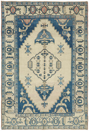 Rusvo Krem Lacivert Geometrik Etnik El Dokuma Halı 240x357 cm