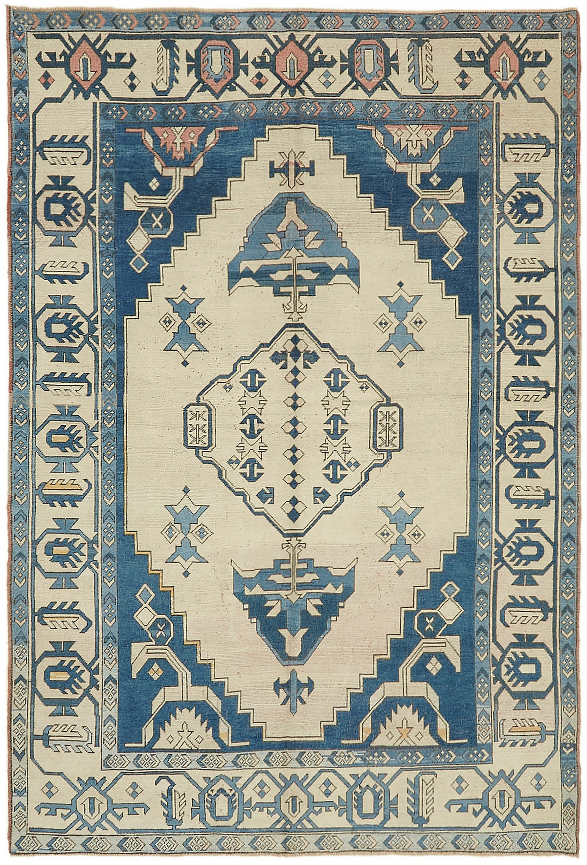 Rusvo Krem Lacivert Geometrik Etnik El Dokuma Halı 240x357 cm