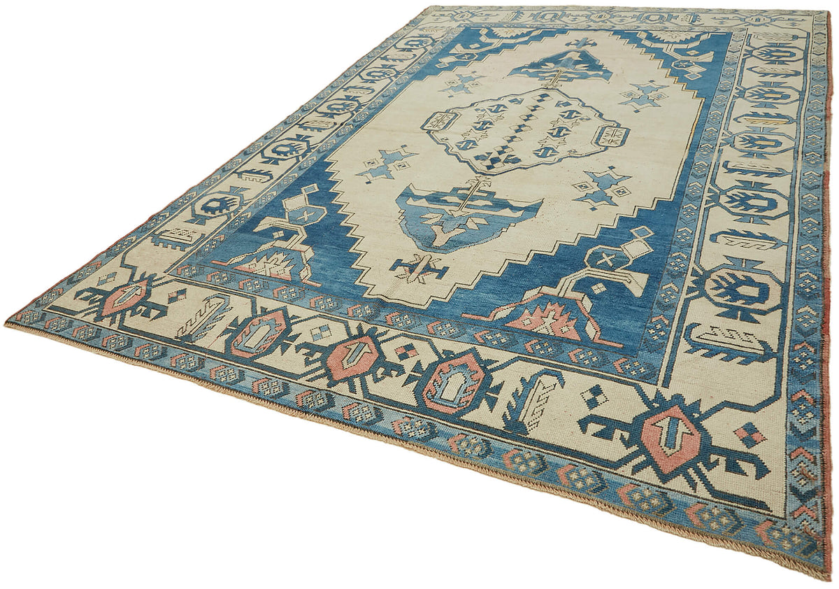Rusvo Krem Lacivert Geometrik Etnik El Dokuma Halı 240x357 cm – doku yakın çekim