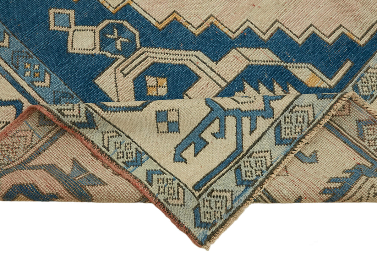 Rusvo Krem Lacivert Geometrik Etnik El Dokuma Halı 240x357 cm – kenar detayı