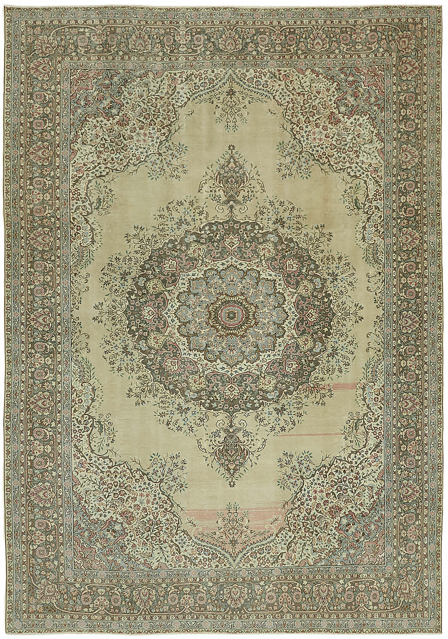 Rusvo Vintage Bej ve Kahverengi Madalyon Desenli El Dokuma Halı 255x350 cm