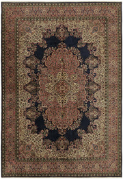Rusvo Lacivert Krem Madalyon Desenli Klasik El Dokuma Halı 252x357 cm