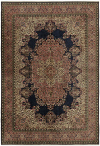 Rusvo Lacivert Krem Madalyon Desenli Klasik El Dokuma Halı 252x357 cm