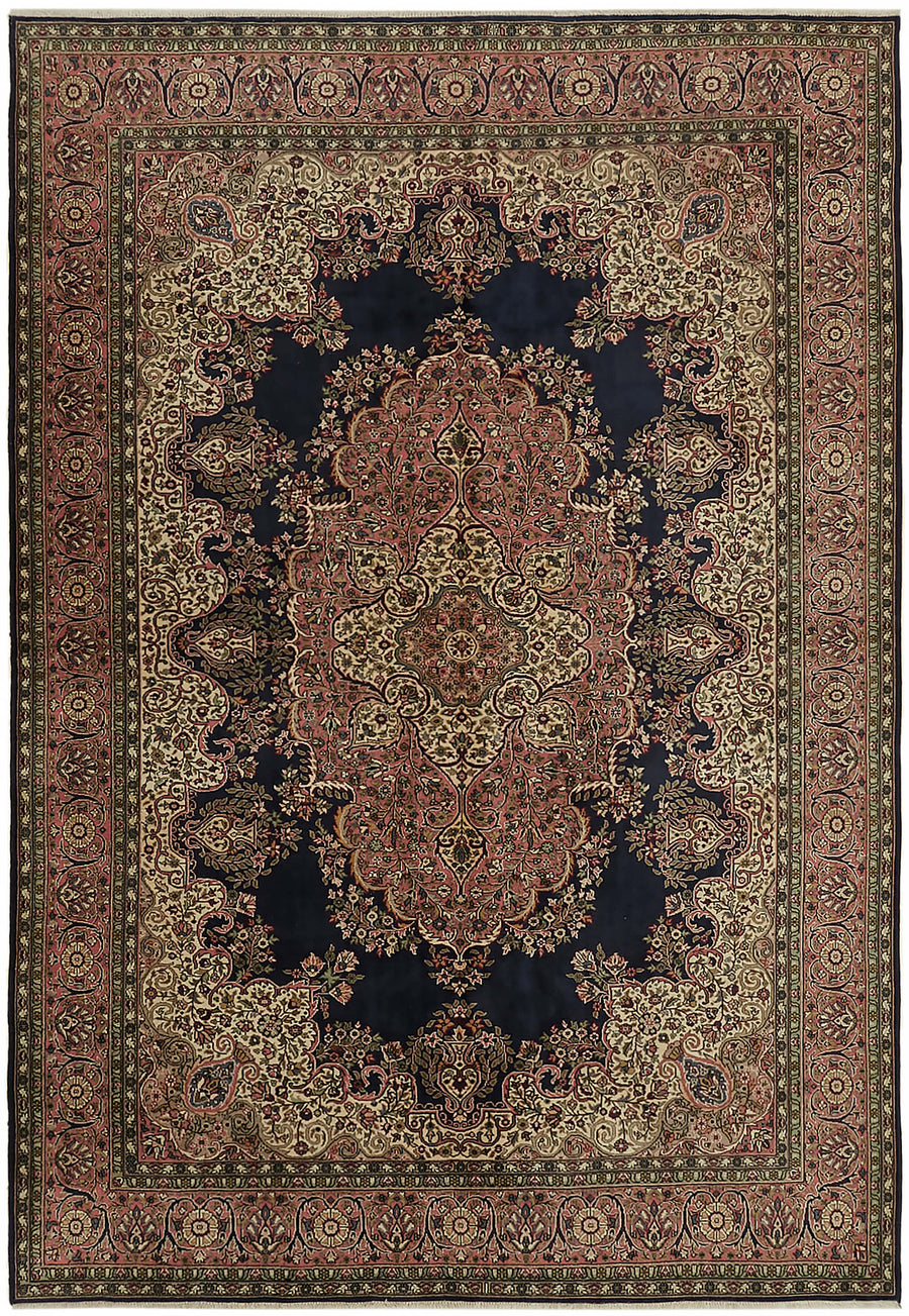 Rusvo Lacivert Krem Madalyon Desenli Klasik El Dokuma Halı 252x357 cm