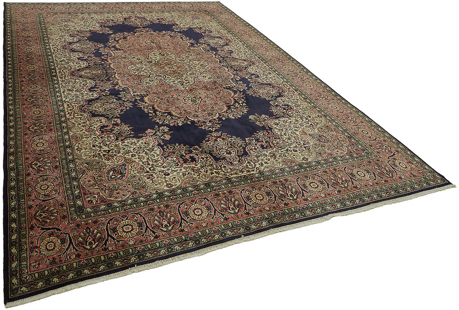 Rusvo Lacivert Krem Madalyon Desenli Klasik El Dokuma Halı 252x357 cm – genel görünüm