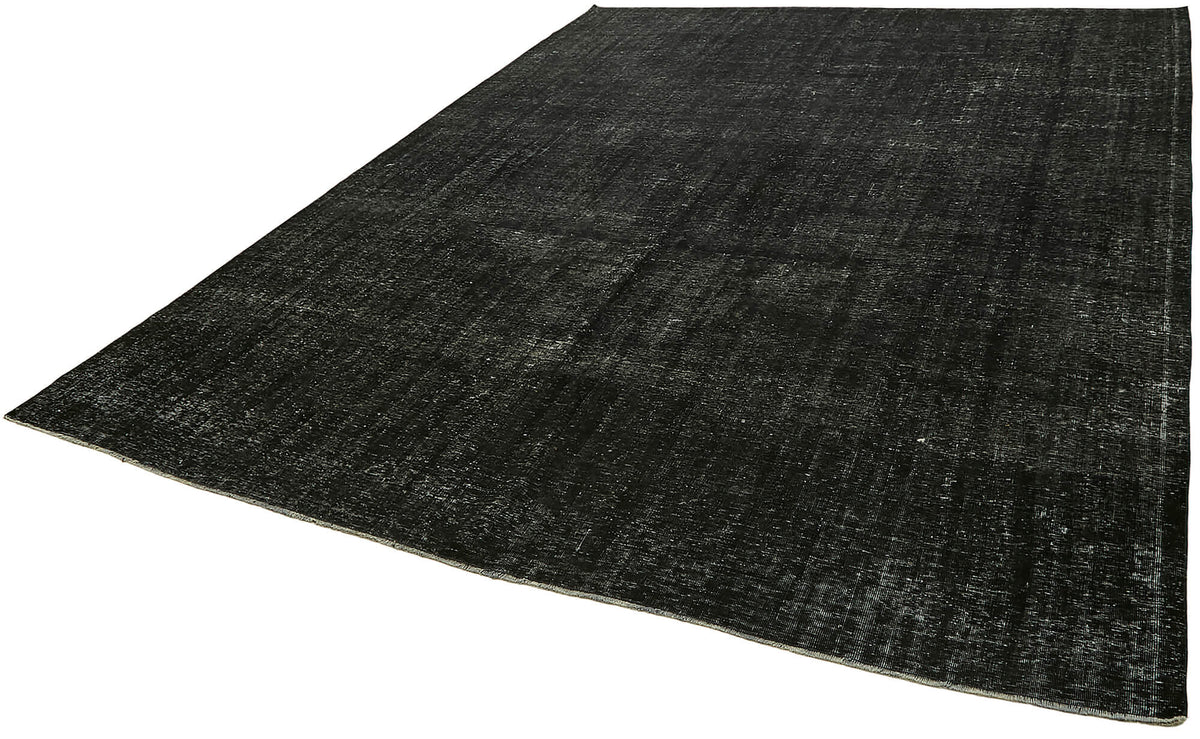 Zelko Düz Siyah Gri El Dokuma Vintage Overdyed Halı 286x367 cm – doku yakın çekim