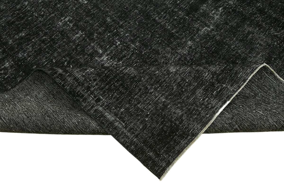 Zelko Düz Siyah Gri El Dokuma Vintage Overdyed Halı 286x367 cm – kenar detayı