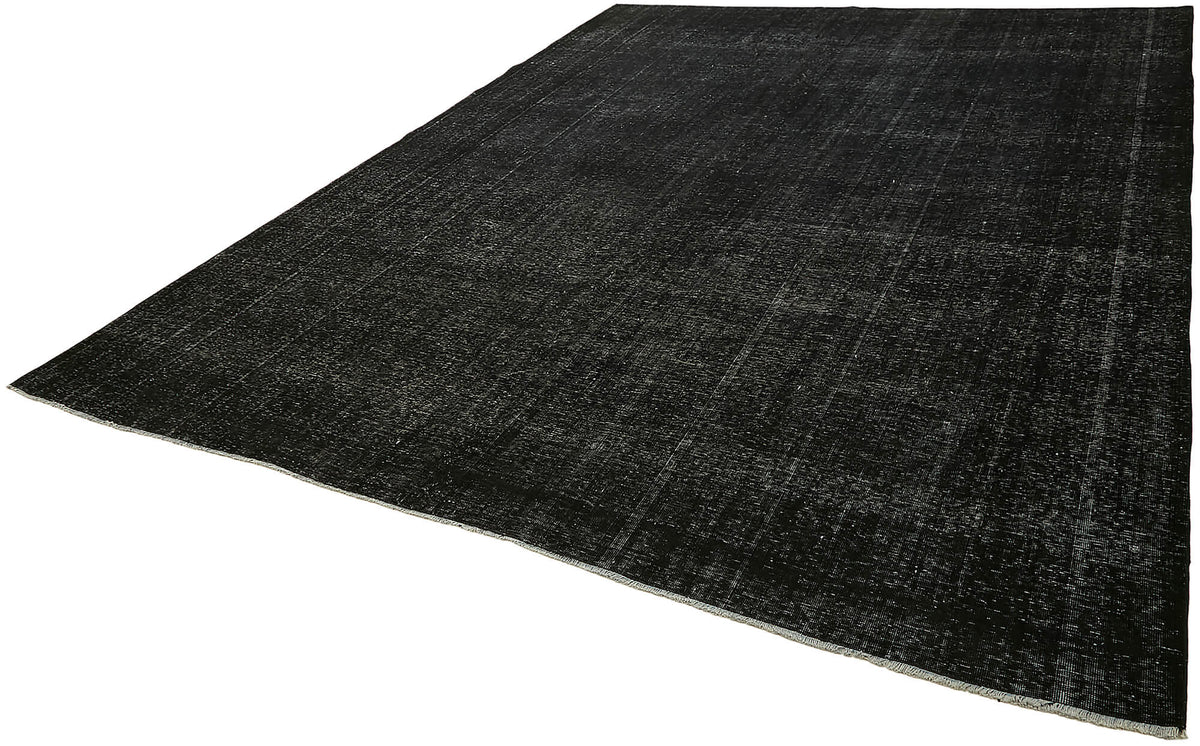 Zelko Düz Tasarımlı Siyah Gri El Dokuma Vintage Halı 300x373 cm – doku yakın çekim