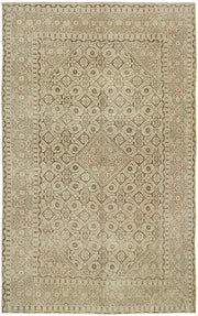 Rusvo Bej Kahverengi Geometrik Desenli Yün Vintage Halı 187x291 cm