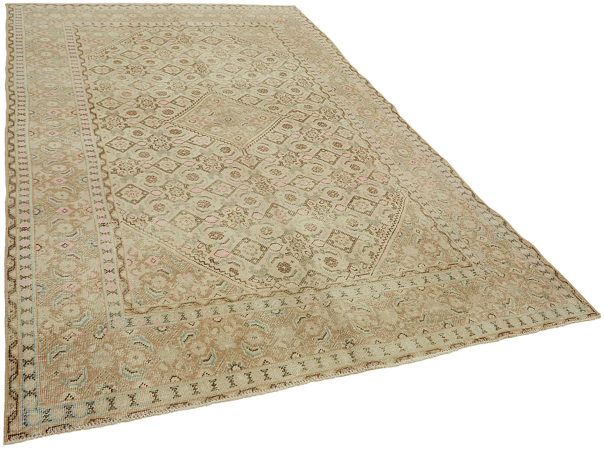 Rusvo Bej Kahverengi Geometrik Desenli Yün Vintage Halı 187x291 cm – genel görünüm