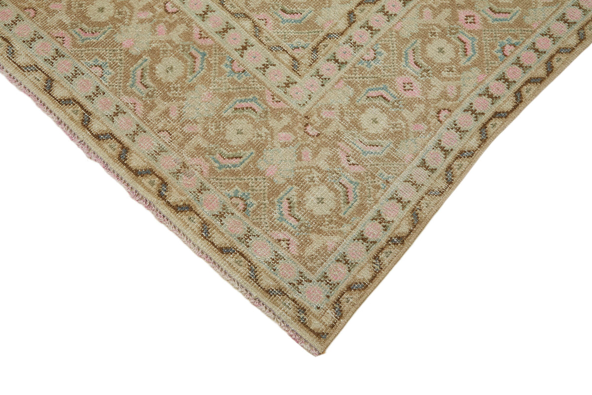 Rusvo Bej Kahverengi Geometrik Desenli Yün Vintage Halı 187x291 cm – detay görünümü