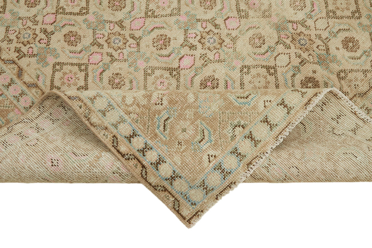 Rusvo Bej Kahverengi Geometrik Desenli Yün Vintage Halı 187x291 cm – kenar detayı