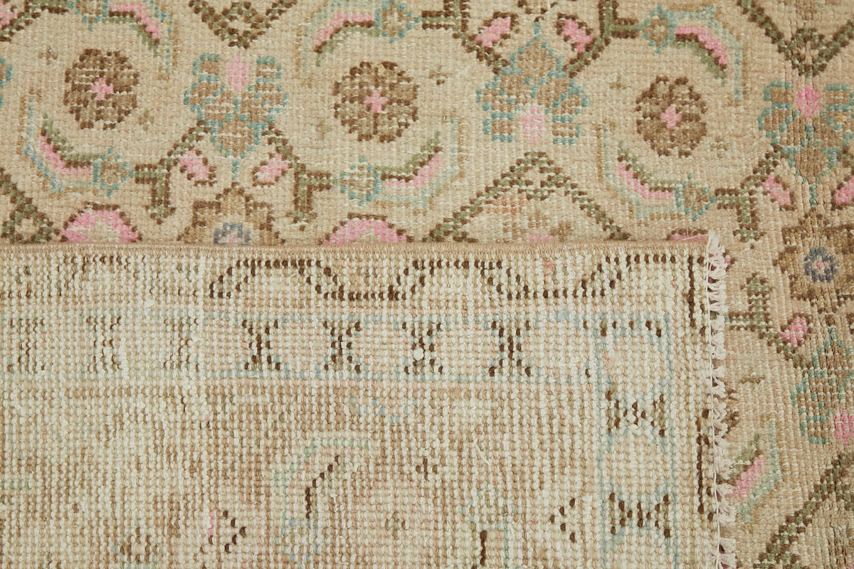 Rusvo Bej Kahverengi Geometrik Desenli Yün Vintage Halı 187x291 cm – arka yüz görünümü