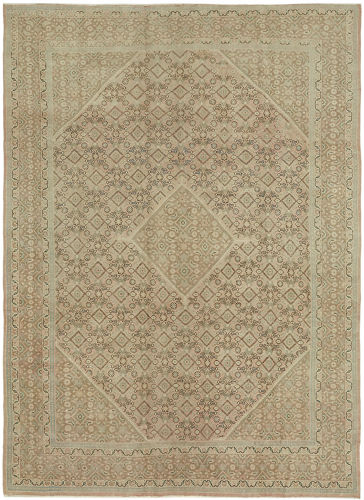 Rusvo Vintage Bej Kahverengi Geometrik El Dokuma Halı 290x400 cm 45493