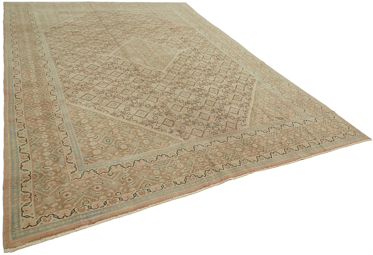 Rusvo Vintage Bej Kahverengi Geometrik El Dokuma Halı 290x400 cm 45493 – genel görünüm