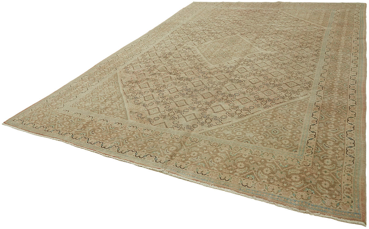 Rusvo Vintage Bej Kahverengi Geometrik El Dokuma Halı 290x400 cm 45493 – doku yakın çekim
