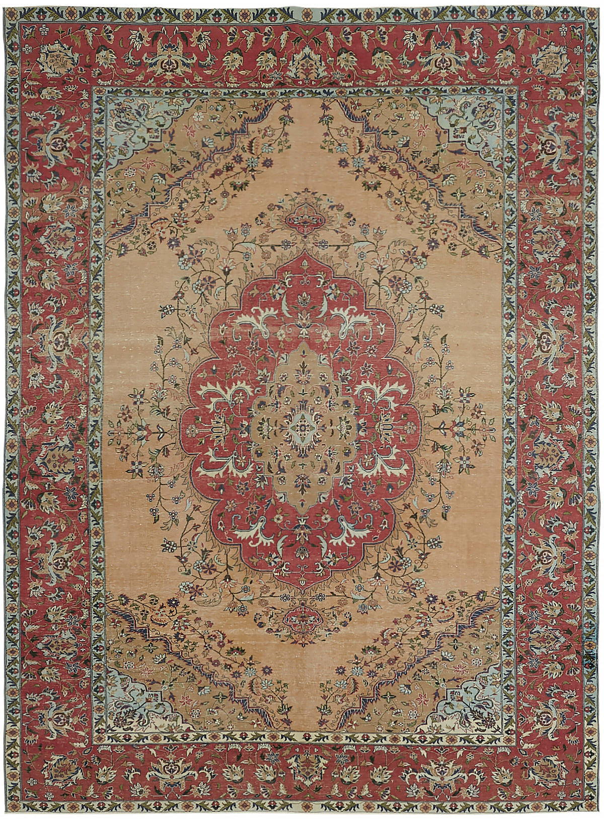 Rusvo Vintage Bej Kırmızı Madalyon Desenli Halı 302x394 cm 45510