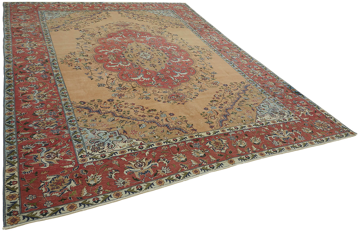 Rusvo Vintage Bej Kırmızı Madalyon Desenli Halı 302x394 cm 45510 – genel görünüm