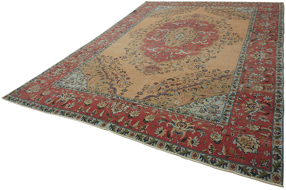 Rusvo Vintage Bej Kırmızı Madalyon Desenli Halı 302x394 cm 45510 – doku yakın çekim
