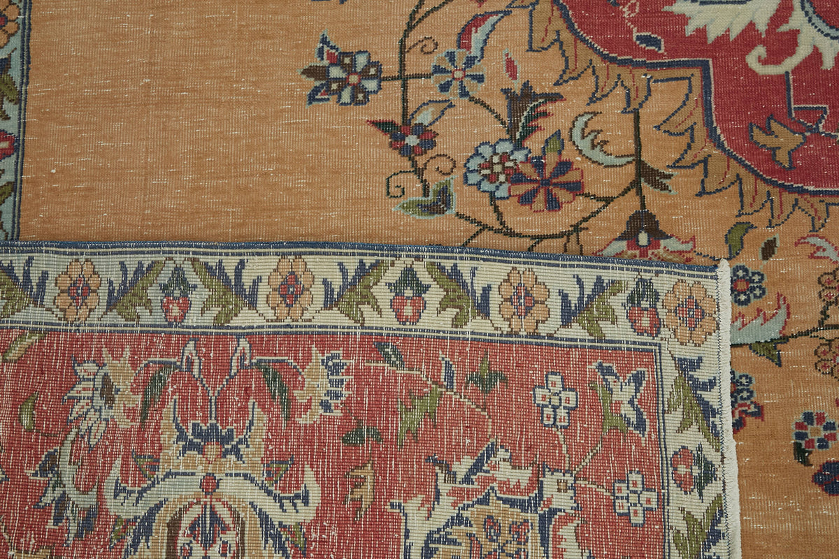 Rusvo Vintage Bej Kırmızı Madalyon Desenli Halı 302x394 cm 45510 – arka yüz görünümü