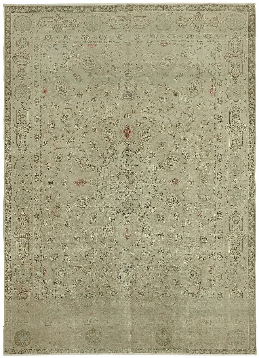 Rusvo Bej Gri Madalyon Desenli Yün Vintage Halı 245x335 cm